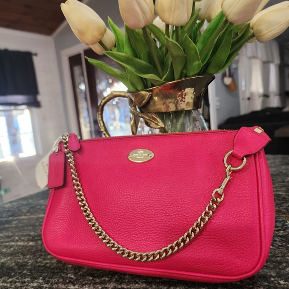 Coach Handbags - Coach Kira Pink Ruby Pebbled Leather Chain Shoulder Bag- NWT- Measures 9.5×6